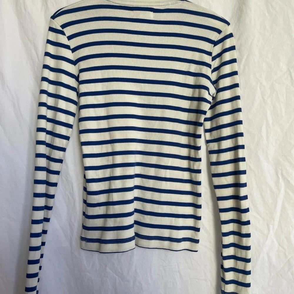 Argent Striped Long Sleeve Crew Neck Top Navy & White Ribbed Knit Capsule Size S
